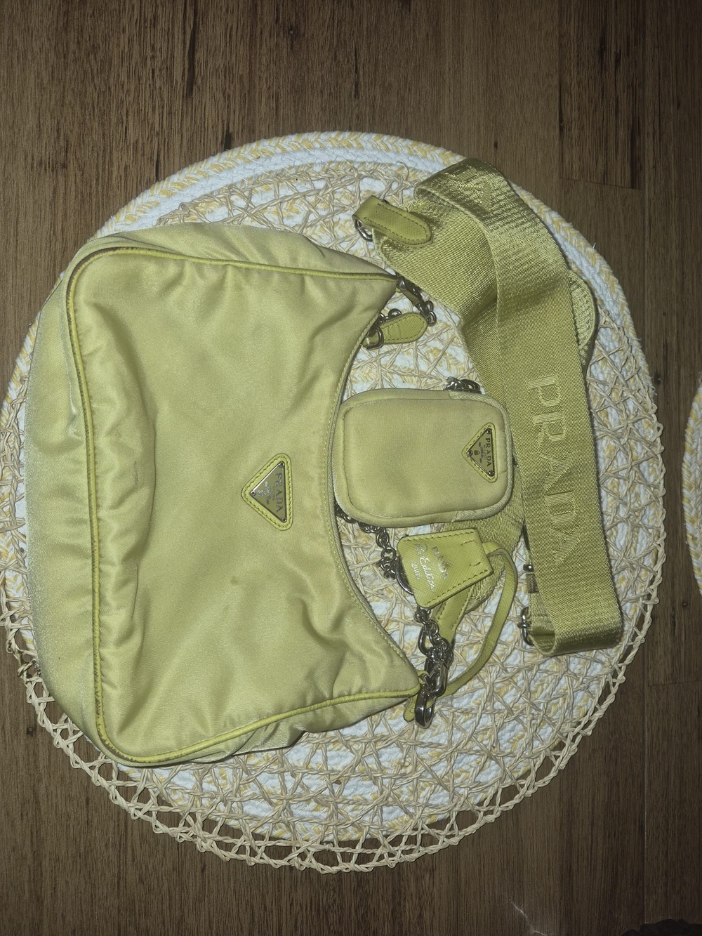 Prada Yellow Nylon Shoulder Bag with Logo Strap
